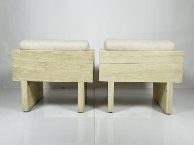 St phane Parmentier Pair of Travertine Arm Chairs Attb St phane Parmentier