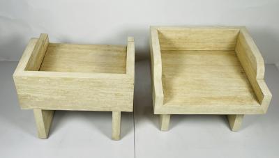 St phane Parmentier Pair of Travertine Arm Chairs Attb St phane Parmentier