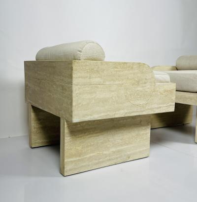 St phane Parmentier Pair of Travertine Arm Chairs Attb St phane Parmentier