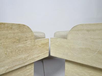 St phane Parmentier Pair of Travertine Arm Chairs Attb St phane Parmentier