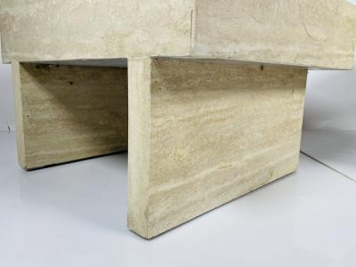St phane Parmentier Pair of Travertine Arm Chairs Attb St phane Parmentier