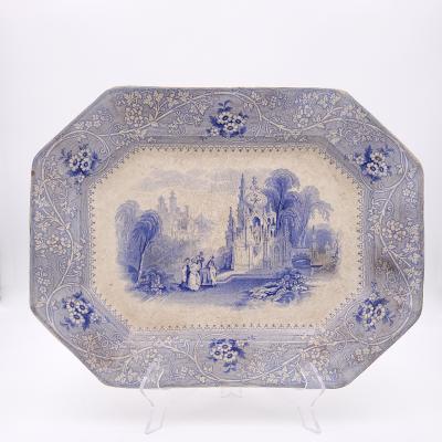 Staffordshire Blue and White Platter in the Columbia Pattern
