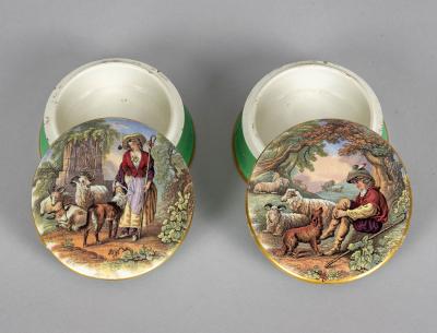 Staffordshire Cold Cream Jars with Lids A Pair