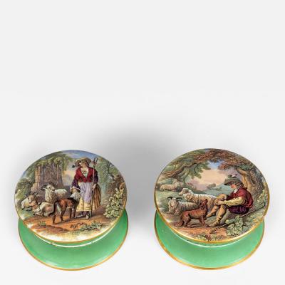 Staffordshire Cold Cream Jars with Lids A Pair