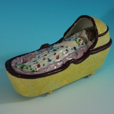 Staffordshire Pearlware Child In Rocking Cradle