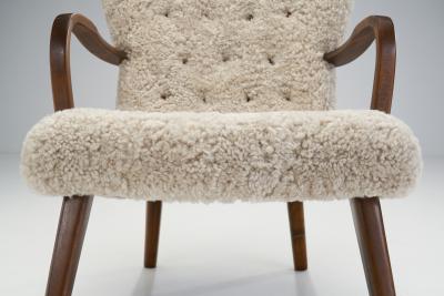 Stained Beech Easy Chair in Sheepskin by Danish Cabinetmaker Denmark 1940s