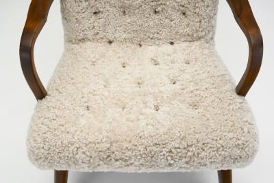 Stained Beech Easy Chair in Sheepskin by Danish Cabinetmaker Denmark 1940s