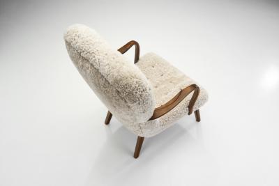 Stained Beech Easy Chair in Sheepskin by Danish Cabinetmaker Denmark 1940s
