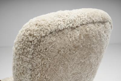 Stained Beech Easy Chair in Sheepskin by Danish Cabinetmaker Denmark 1940s