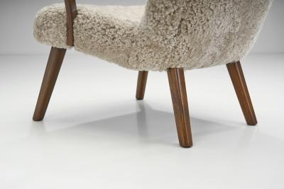 Stained Beech Easy Chair in Sheepskin by Danish Cabinetmaker Denmark 1940s