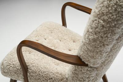 Stained Beech Easy Chair in Sheepskin by Danish Cabinetmaker Denmark 1940s