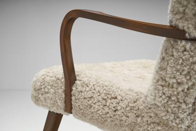 Stained Beech Easy Chair in Sheepskin by Danish Cabinetmaker Denmark 1940s