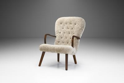 Stained Beech Easy Chair in Sheepskin by Danish Cabinetmaker Denmark 1940s