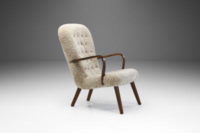 Stained Beech Easy Chair in Sheepskin by Danish Cabinetmaker Denmark 1940s