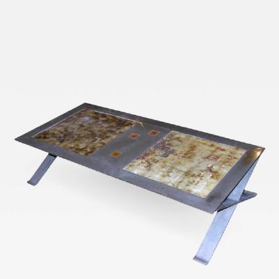 Stainless Steel Frame Coffee Table with Ceramic Inset