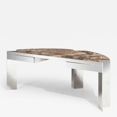 Stainless Steel and Marble Mezzaluna Desk by Leon Rosen for Pace 1970