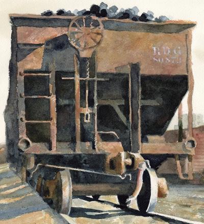 Stan Masters Coal Car Inspection Watercolor on Paper