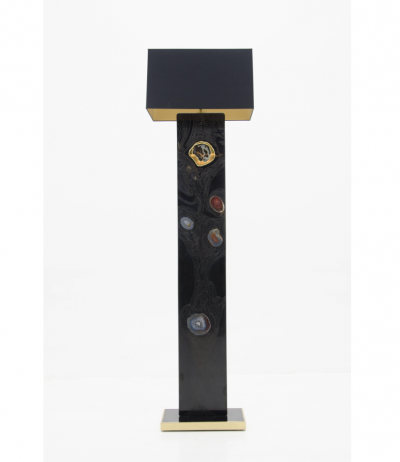 Stan Usel Black resin and agates floor lamp by Stan Usel