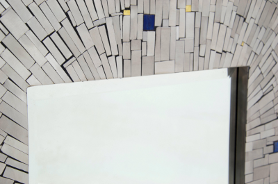 Stan Usel Mirror in mosaic stainless steel and lapis lazuli by Stan Usel
