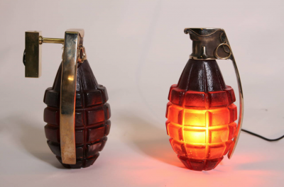 Stan Usel Pair of Sconces grenade by Stan Usel in solid bronze and red glass paste
