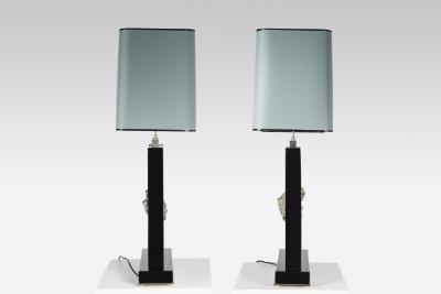 Stan Usel Pair of Table Lamps Black Resin and Pyrite by Stan Usel