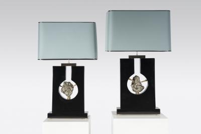 Stan Usel Pair of Table Lamps Black Resin and Pyrite by Stan Usel