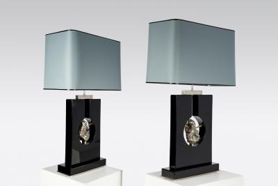 Stan Usel Pair of Table Lamps Black Resin and Pyrite by Stan Usel