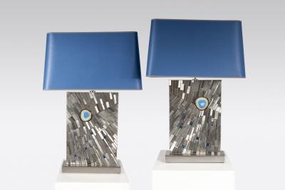 Stan Usel Pair of Table lamps in mosaic agate and lapis lazuli by Stan Usel