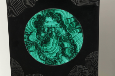 Stan Usel Pair of black resin and malachite table lamps by Stan Usel