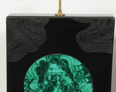 Stan Usel Pair of black resin and malachite table lamps by Stan Usel