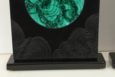 Stan Usel Pair of black resin and malachite table lamps by Stan Usel