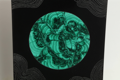Stan Usel Pair of black resin and malachite table lamps by Stan Usel