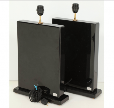 Stan Usel Pair of black resin and malachite table lamps by Stan Usel