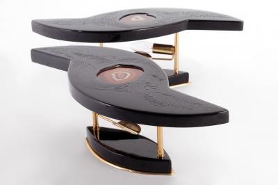 Stan Usel Pair of black resin sconces and agates by Stan Usel