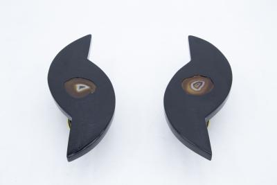 Stan Usel Pair of black resin sconces and agates by Stan Usel