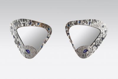 Stan Usel Pair of mirrors mosaic stainless steel and agates by Stan Usel