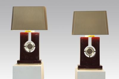 Stan Usel Pair of table lamps in burgundy resin and bronze tribute to Georges Mathieu