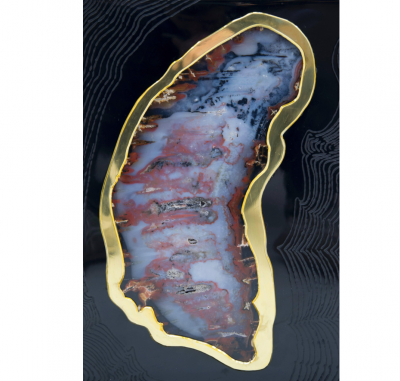 Stan Usel Pair of tables lamps black resin inlay huge agates by Stan Usel
