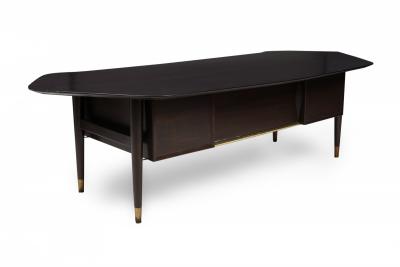 Standard Furniture Co Dark Wood Veneer and Brass Angular Top Executive Desk