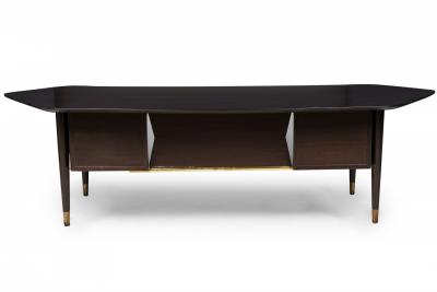 Standard Furniture Co Dark Wood Veneer and Brass Angular Top Executive Desk