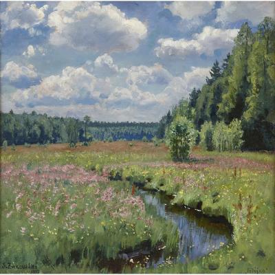 Stanislav Yulianovich Zhukovsky Russian Impressionist painting of a meadow by Zhukovsky