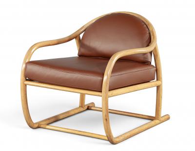 Stanley Jay Friedman Vintage 1970s Mid Century Modern Teak Cognac Leather Sculptural Lounge Chair