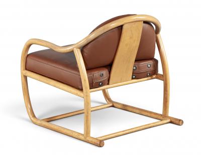 Stanley Jay Friedman Vintage 1970s Mid Century Modern Teak Cognac Leather Sculptural Lounge Chair