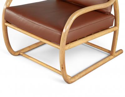 Stanley Jay Friedman Vintage 1970s Mid Century Modern Teak Cognac Leather Sculptural Lounge Chair