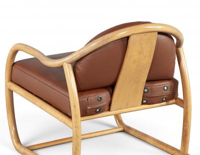 Stanley Jay Friedman Vintage 1970s Mid Century Modern Teak Cognac Leather Sculptural Lounge Chair