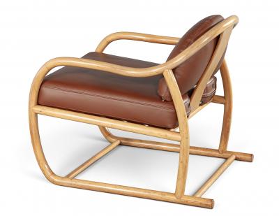 Stanley Jay Friedman Vintage 1970s Mid Century Modern Teak Cognac Leather Sculptural Lounge Chair
