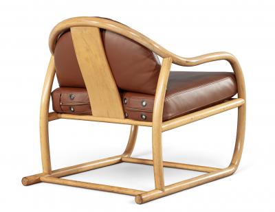 Stanley Jay Friedman Vintage 1970s Mid Century Modern Teak Cognac Leather Sculptural Lounge Chair