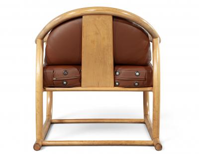Stanley Jay Friedman Vintage 1970s Mid Century Modern Teak Cognac Leather Sculptural Lounge Chair
