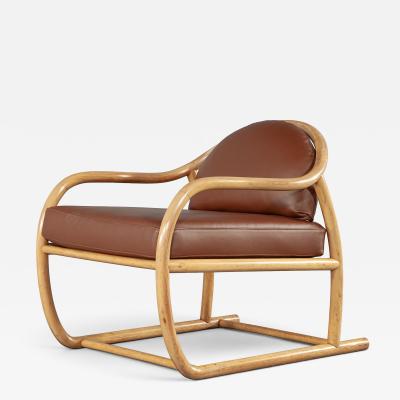 Stanley Jay Friedman Vintage 1970s Mid Century Modern Teak Cognac Leather Sculptural Lounge Chair