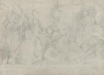 Stanley Spencer Drawing for the Marriage at Cana Bride reading congratulation letter ca 1933